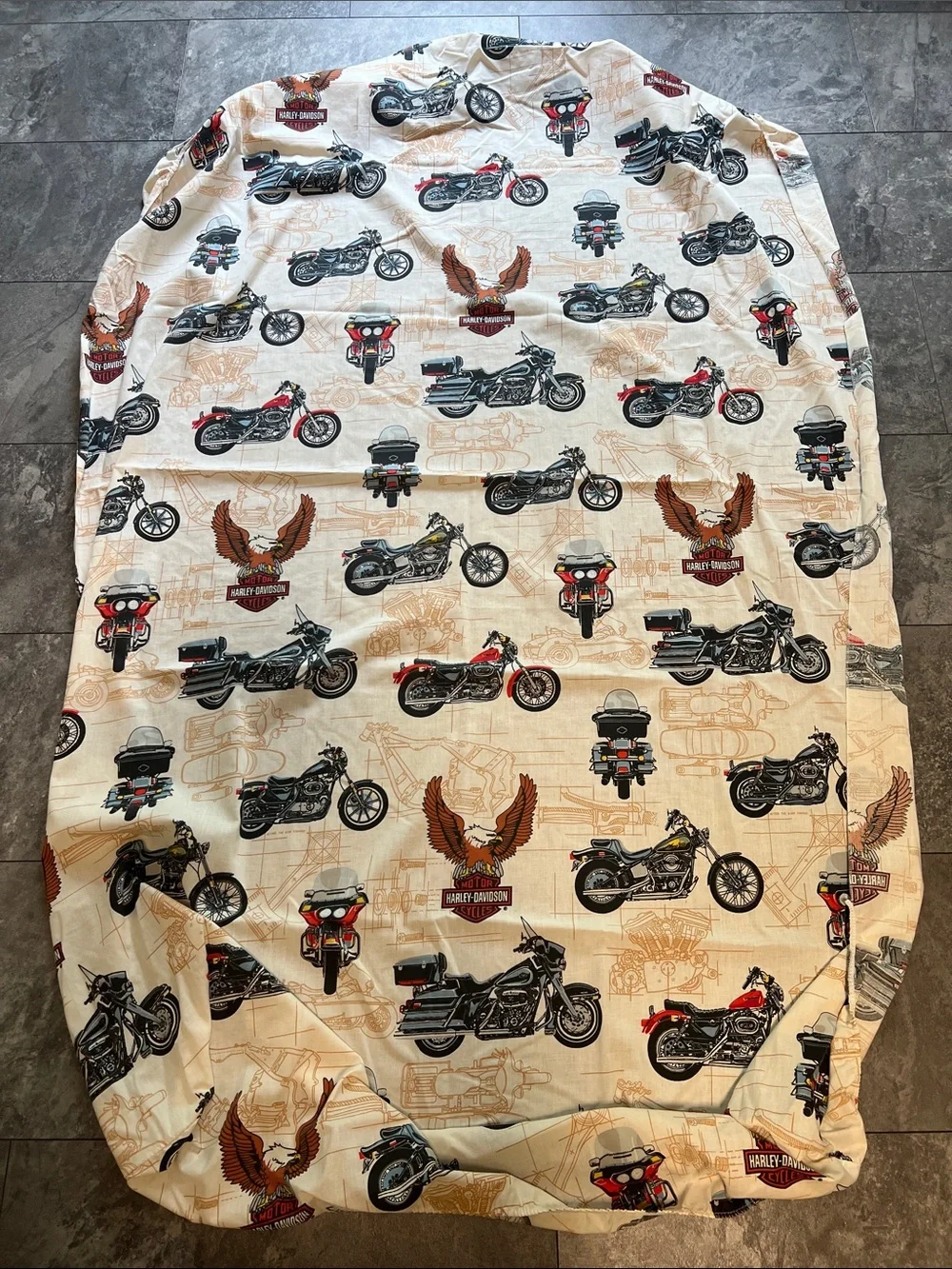Vintage Harley-Davidson Cream Twin Sheet set with Motorcycle print great cond